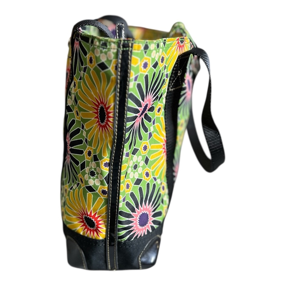 Franco Sarto Canvas Geometric Green/Yellow/Black Floral Tote - Picture 5 of 9